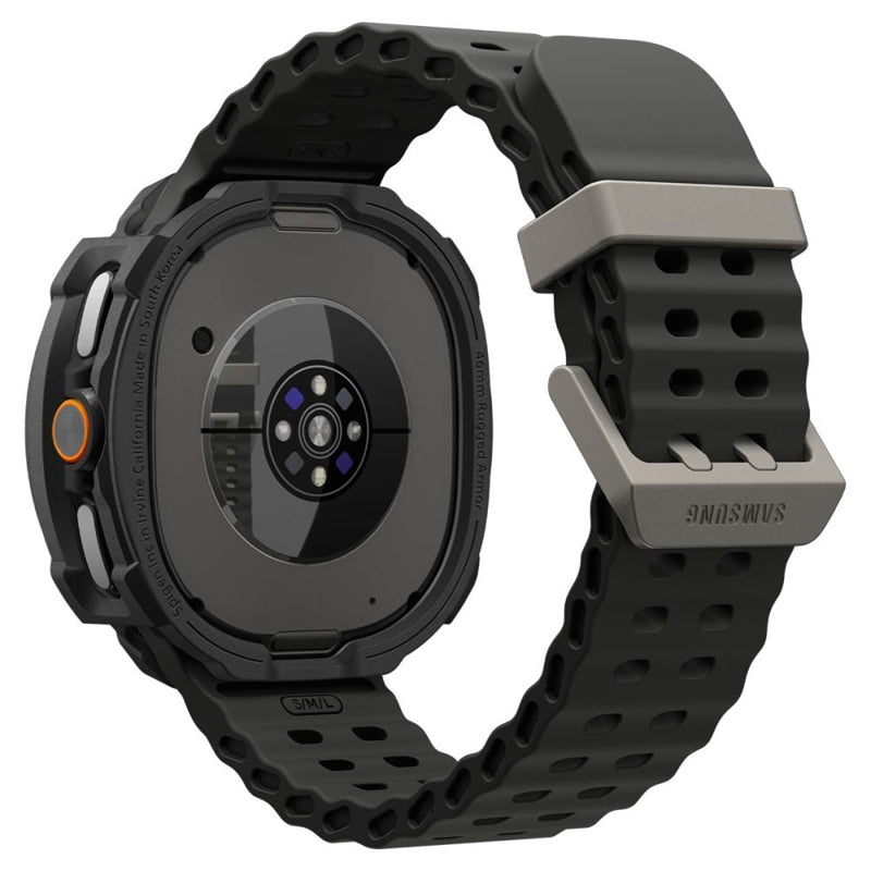 Spigen Rugged Armor – Dėklas, skirtas Samsung Galaxy Watch 8 Classic 46 mm (Matinis juodas)