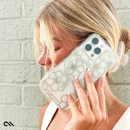 Case-Mate Floral Gems MagSafe – „iPhone 15 Pro“ dėklas (auksinis)