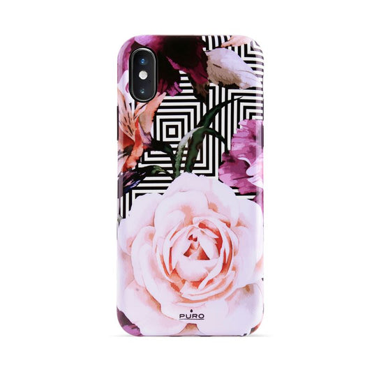 PURO Glam Geo Flowers - „iPhone Xs“ / „X“ dėklas (rožiniai bijūnai)