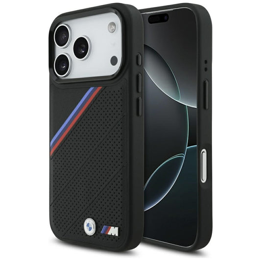 BMW M Tricolor Metal Logo MagSafe dėklas – iPhone 17 Pro (Juodas)