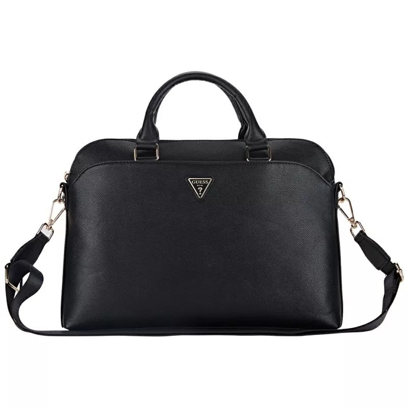 Guess Grained Zipper Pocket Triangle Logo – Nešiojamojo kompiuterio krepšys 15 colių (juodas)