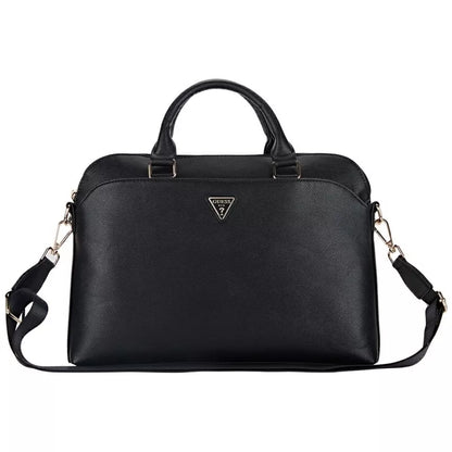 Guess Grained Zipper Pocket Triangle Logo – Nešiojamojo kompiuterio krepšys 15 colių (juodas)