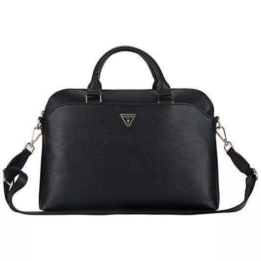 Guess Grained Zipper Pocket Triangle Logo – Nešiojamojo kompiuterio krepšys 15 colių (juodas)