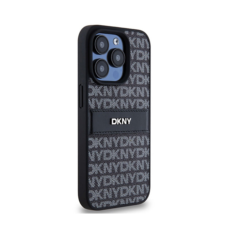 DKNY Leather Mono Stripe & Metal Logo – dėklas, skirtas iPhone 15 Pro Max (juodas)