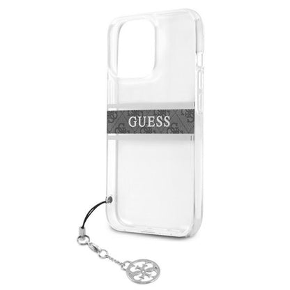 Guess 4G Stripe Grey Charm – dėklas iPhone 13 Pro (skaidrus)