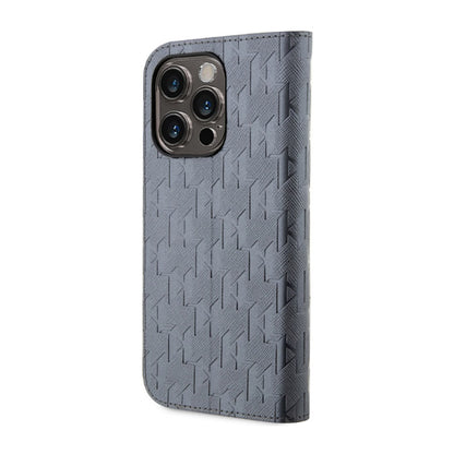 Karl Lagerfeld Booktype Saffiano Monogram - dėklas, skirtas iPhone 14 Pro Max (sidabro spalva)