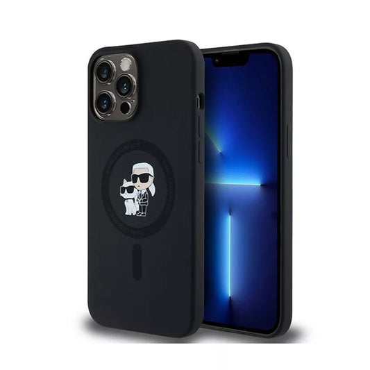 Karl Lagerfeld Silicone Karl & Choupette MagSafe – „iPhone 13 Pro Max“ dėklas (juodas)