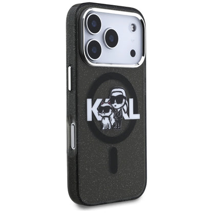 Karl Lagerfeld IML Blizgantis Karl & Choupette eskizo logotipas MagSafe - Dėklas iPhone 17 Pro (Juodas)