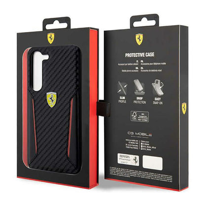 Ferrari anglies kontrasto kraštai - dėklas Samsung Galaxy S23+ (juodas)