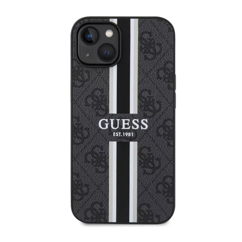 Guess 4G Printed Stripes MagSafe – dėklas iPhone 14 Plus (juodas)
