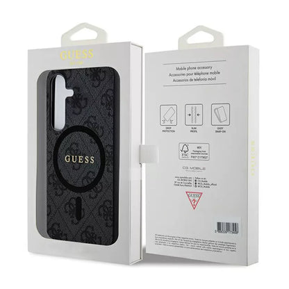 Guess 4G Collection Leather Metal Logo MagSafe - Dėklas, skirtas Samsung Galaxy S24 (juodas)