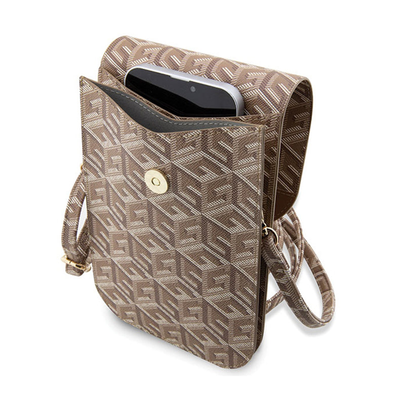 Guess GCube Stripe telefono krepšys - Krepšys su išmaniojo telefono skyriumi (Ruda)