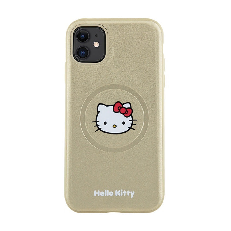 „Hello Kitty“ odinė „Kitty“ galvutės „MagSafe“ – „iPhone 11“ dėklas (aukso spalvos)