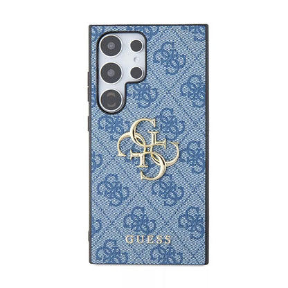Guess 4G dėklas Samsung Galaxy S24 Ultra – su dideliu metaliniu logotipu (Mėlynas)