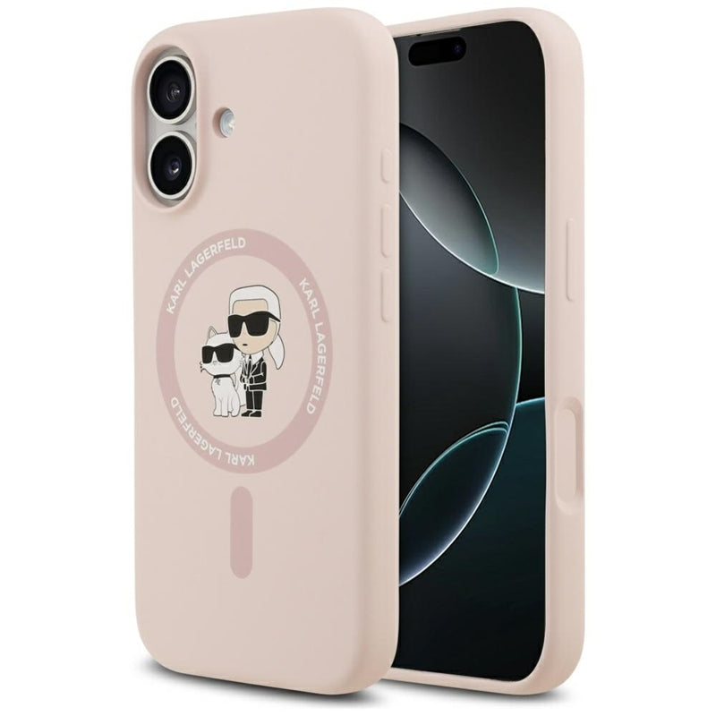 Karl Lagerfeld Silikoninis Karl & Choupette žiedas MagSafe - Dėklas iPhone 17 (rožinis)
