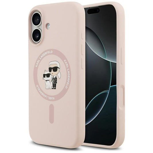 Karl Lagerfeld Silikoninis Karl & Choupette žiedas MagSafe - Dėklas iPhone 17 (rožinis)