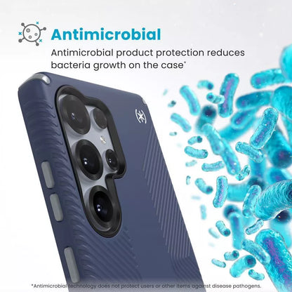 Speck Presidio2 Grip Magnet – Dėklas, skirtas Samsung Galaxy S25 Ultra MagSafe (Pakrantės mėlyna/Dulkių pilka/Balta)