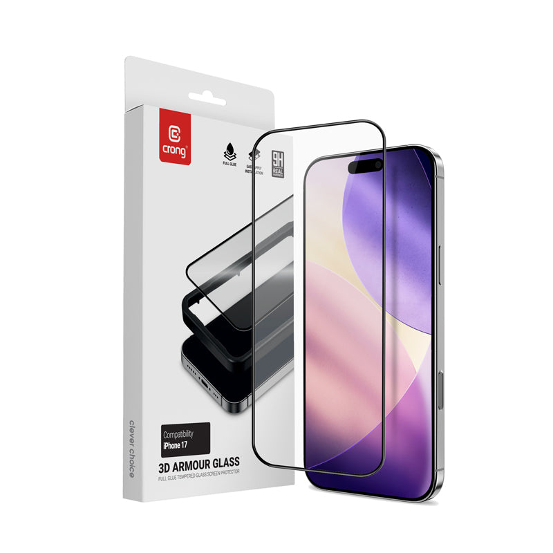 Crong 3D Šarvuotas stiklas - Grūdintas stiklas iPhone 17 + Montavimo rėmelis