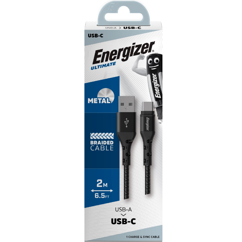 Energizer Ultimate – USB-A į USB-C jungiamasis laidas 2m (juodas)