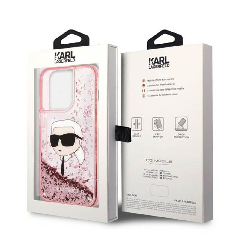 Karl Lagerfeld Liquid Glitter NFT Karl's Head – dėklas iPhone 14 Pro Max (rožinis)