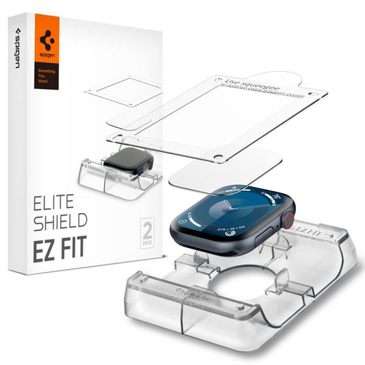 Spigen Elite Shield EZ Fit (2 vnt.) – hibridinio stiklo apsauga, skirta „Apple Watch 10“, 42 mm (skaidrus)