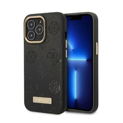 Guess Peony Logo Plate MagSafe - dėklas iPhone 13 Pro (juodas)