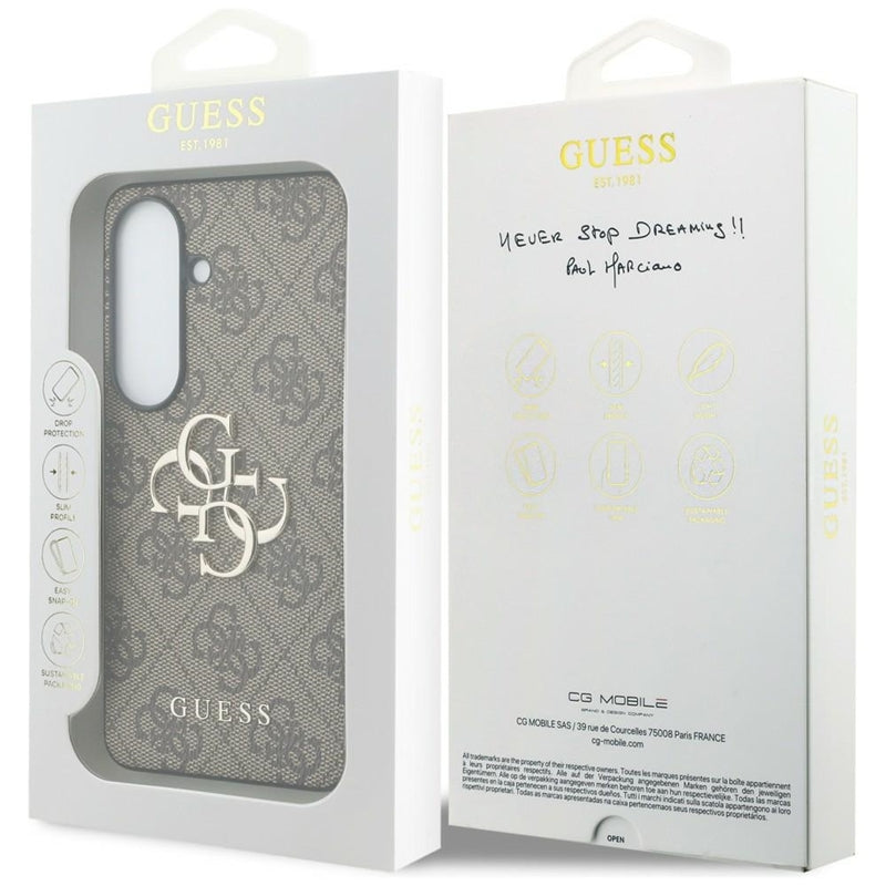 Guess 4G didelis metalinis logotipas - Samsung Galaxy S26+ dėklas (rudas)