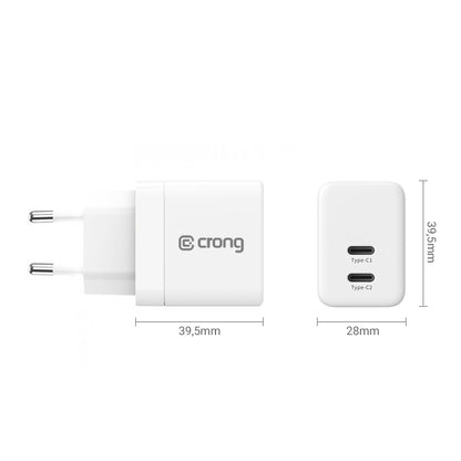 Crong Itin Kompaktiškas GaN - Sieninis įkroviklis 2x USB-C Power Delivery 35W (Baltas)