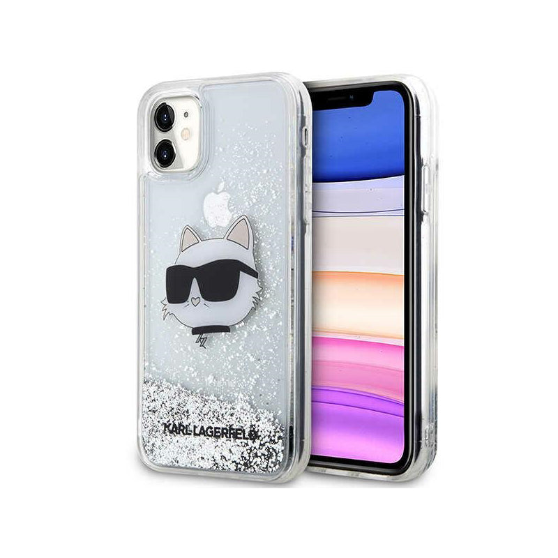 Karl Lagerfeld Liquid Glitter NFT Choupette Head – dėklas iPhone 11 (sidabras)