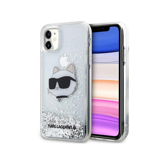 Karl Lagerfeld Liquid Glitter NFT Choupette Head – dėklas iPhone 11 (sidabras)