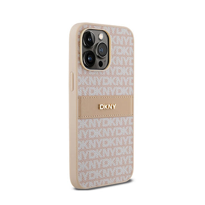DKNY Leather Mono Stripe & Metal Logo – dėklas iPhone 14 Pro Max (rožinis)