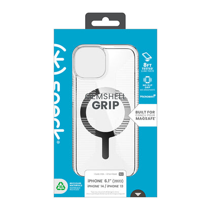 Speck Gemshell Grip + MagSafe – dėklas iPhone 16e / iPhone 15 / iPhone 14 / iPhone 13 (skaidrus / chromuota apdaila)