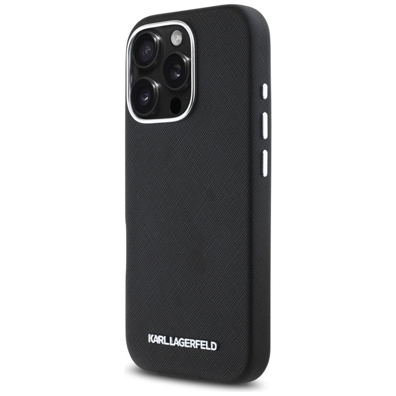 Karl Lagerfeld Saffiano Pilnai Aptrauktas Išilgintas Metalinis Logotipas MagSafe - Dėklas, skirtas iPhone 16 Pro Max (juodas)