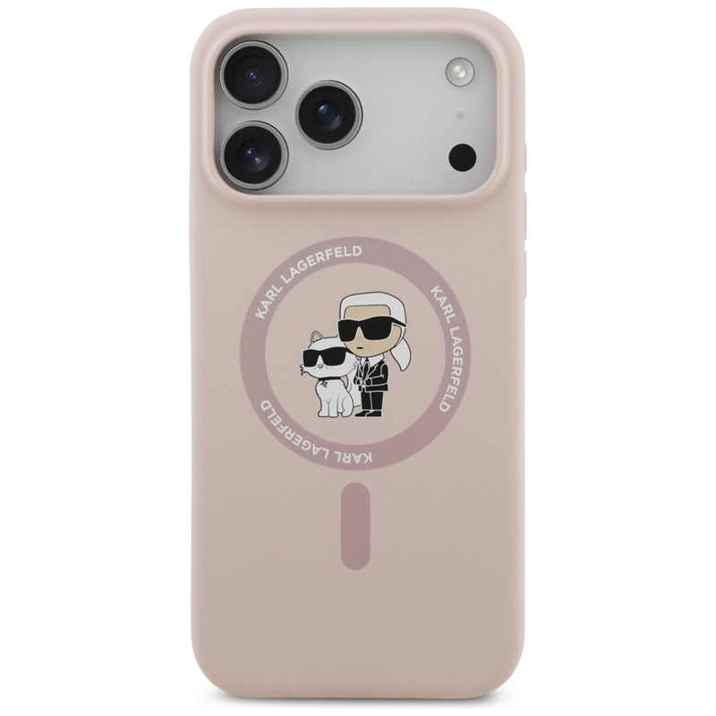 Karl Lagerfeld Silikoninis Karl & Choupette Žiedas MagSafe - Dėklas iPhone 17 Pro Max (rožinis)