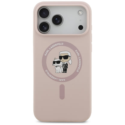 Karl Lagerfeld Silikoninis Karl & Choupette Žiedas MagSafe - Dėklas iPhone 17 Pro Max (rožinis)