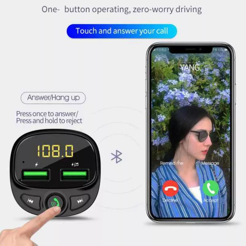 WEKOME WP-C26 - Bluetooth / MicroSD / 2x USB-A FM siųstuvas + 17W automobilinis įkroviklis (juodas)