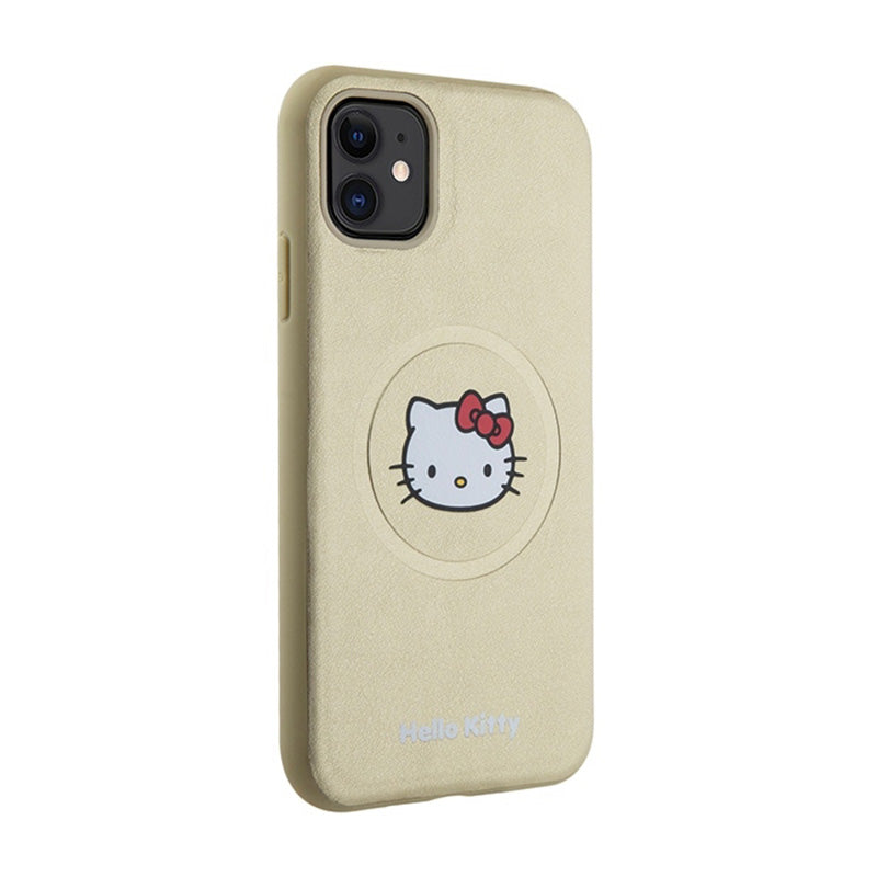 „Hello Kitty“ odinė „Kitty“ galvutės „MagSafe“ – „iPhone 11“ dėklas (aukso spalvos)