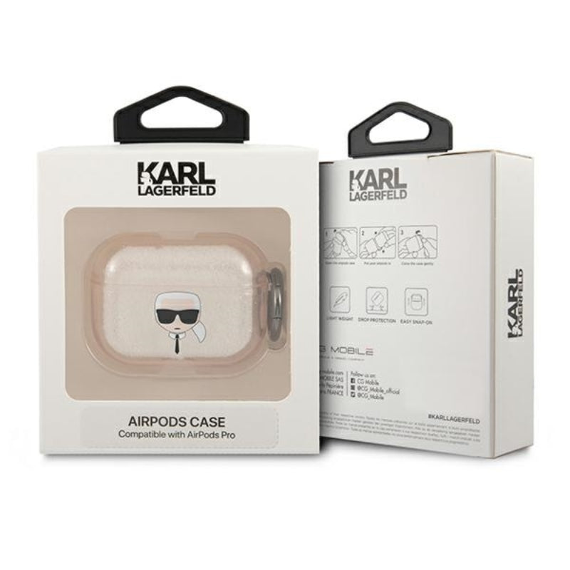 Karl Lagerfeld Karl Head Glitter – Dėklas, skirtas „Airpods Pro“ („Gold“)