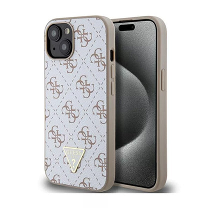 Guess 4G Triangle Metal Logo – Dėklas iPhone 15 (baltas)