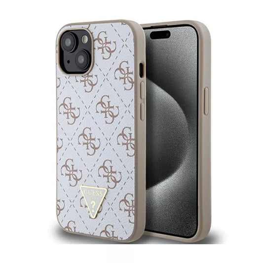 Guess 4G Triangle Metal Logo – Dėklas iPhone 15 (baltas)