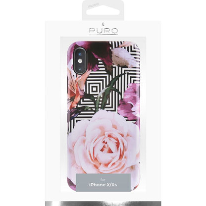 PURO Glam Geo Flowers - „iPhone Xs“ / „X“ dėklas (rožiniai bijūnai)