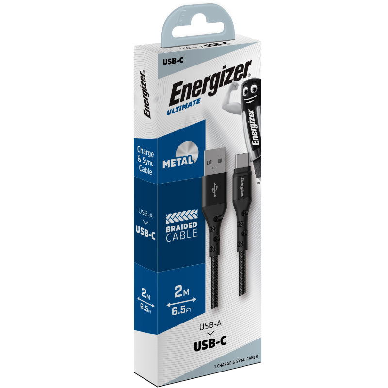 Energizer Ultimate – USB-A į USB-C jungiamasis laidas 2m (juodas)