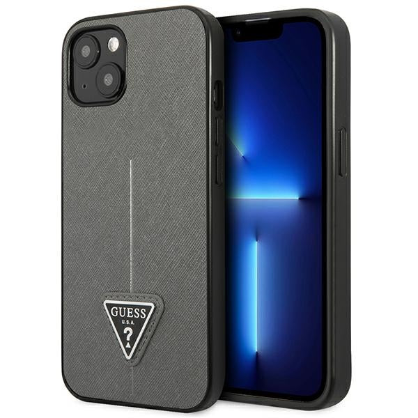 Guess Saffiano trikampio logotipu dėklas – skirtas iPhone 13 mini (sidabrinis)