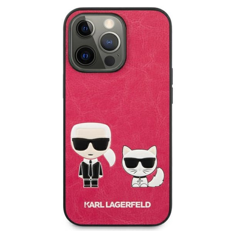 Karl Lagerfeld PU odos „Karl & Choupette“ su reljefu – dėklas, skirtas „iPhone 13 Pro“ (fuksija)