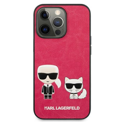 Karl Lagerfeld PU odos „Karl & Choupette“ su reljefu – dėklas, skirtas „iPhone 13 Pro“ (fuksija)