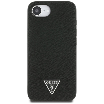 Guess Grained Triangle MagSafe - dėklas, skirtas iPhone 16e (juoda)