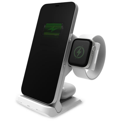 STM ChargeTree Go 3-in-1 įkrovimo stotelė telefonui, „AirPods“, „Apple Watch“ – balta