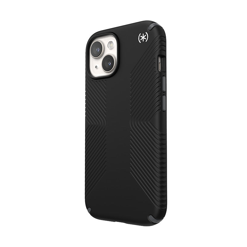 Speck Presidio2 Grip – dėklas, skirtas iPhone 16e / iPhone 15 / iPhone 14 / iPhone 13 (juodas / šiferio pilkas / baltas)