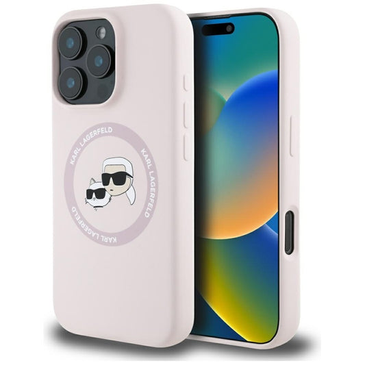 Karl Lagerfeld Silikoninis Dvigubų Galvų Ir Rato MagSafe - Dėklas iPhone 16 Pro Max (rožinis)