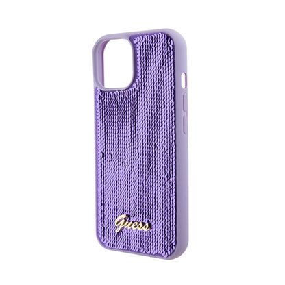 Guess Sequin Script Metal – Dėklas, skirtas iPhone 15 (violetinis)